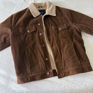 Men's Brown Corduroy Sherpa-Lined Jacket